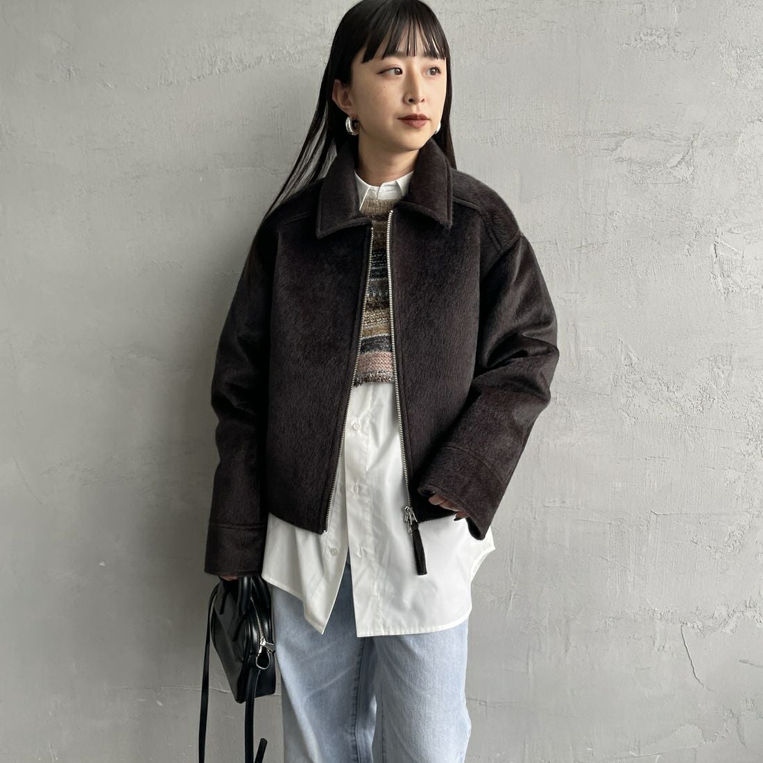 Noir Fabrik [ヌワールファブリック] ホースファージップジャケット [25551-HN] BROWN &&モデル身長：150cm 着用サイズ：F&&