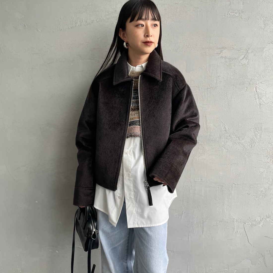 Noir Fabrik [ヌワールファブリック] ホースファージップジャケット [25551-HN] BROWN &&モデル身長：150cm 着用サイズ：F&&