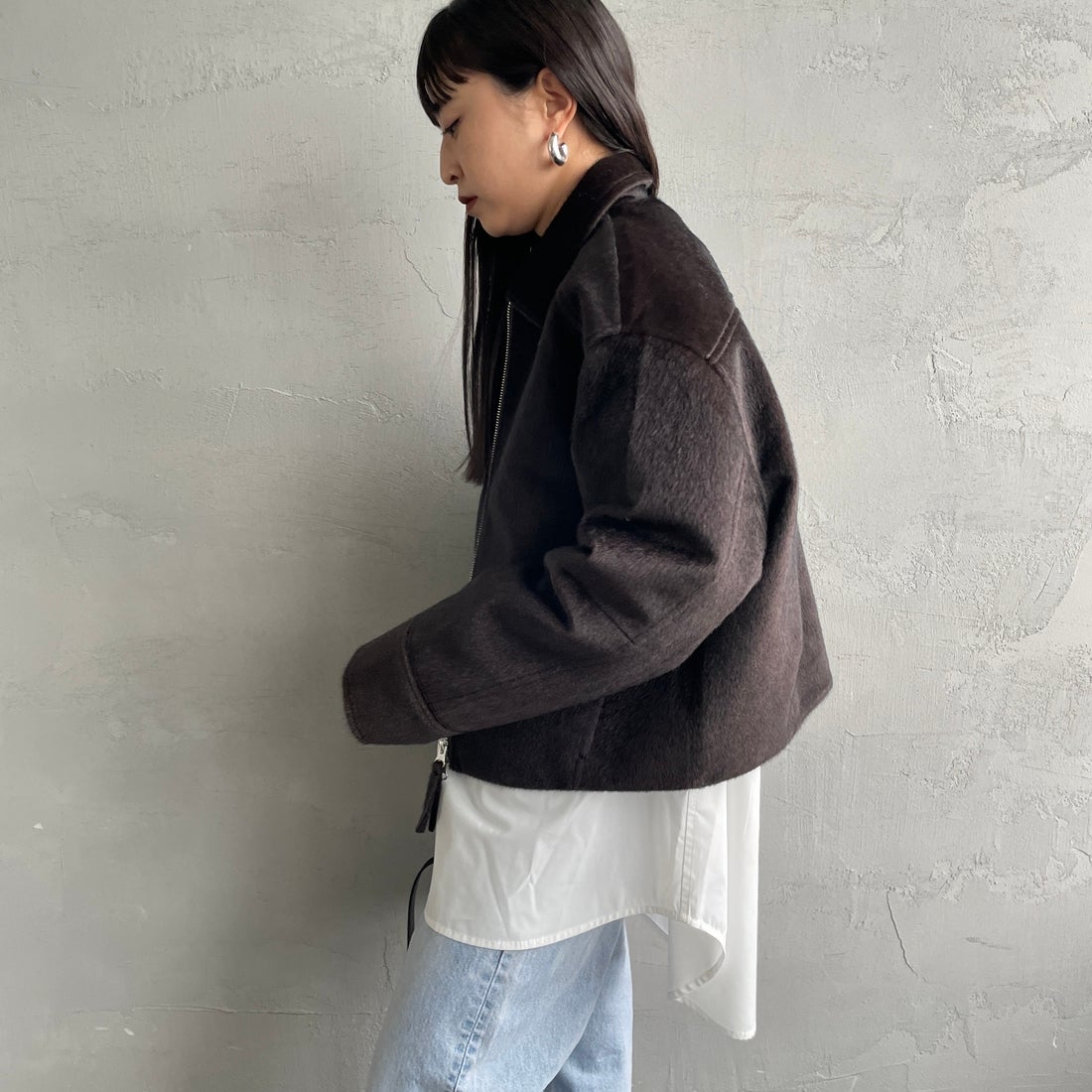 Noir Fabrik [ヌワールファブリック] ホースファージップジャケット [25551-HN] BROWN &&モデル身長：150cm 着用サイズ：F&&