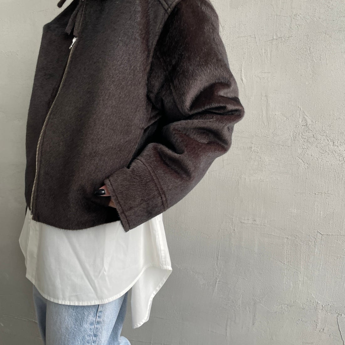 Noir Fabrik [ヌワールファブリック] ホースファージップジャケット [25551-HN] BROWN &&モデル身長：150cm 着用サイズ：F&&