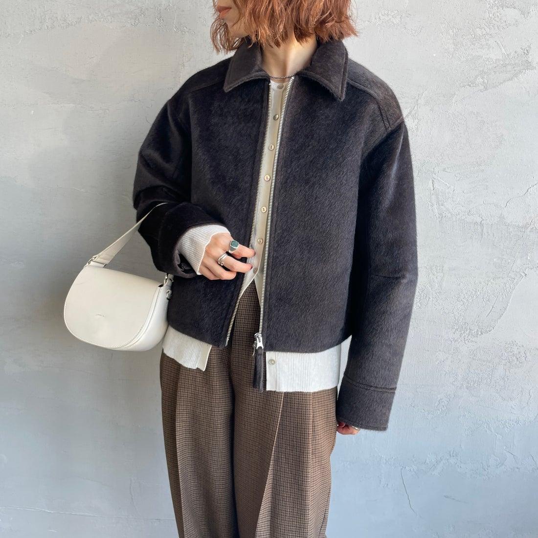 Noir Fabrik [ヌワールファブリック] ホースファージップジャケット [25551-HN] BROWN &&モデル身長：158cm 着用サイズ：F&&