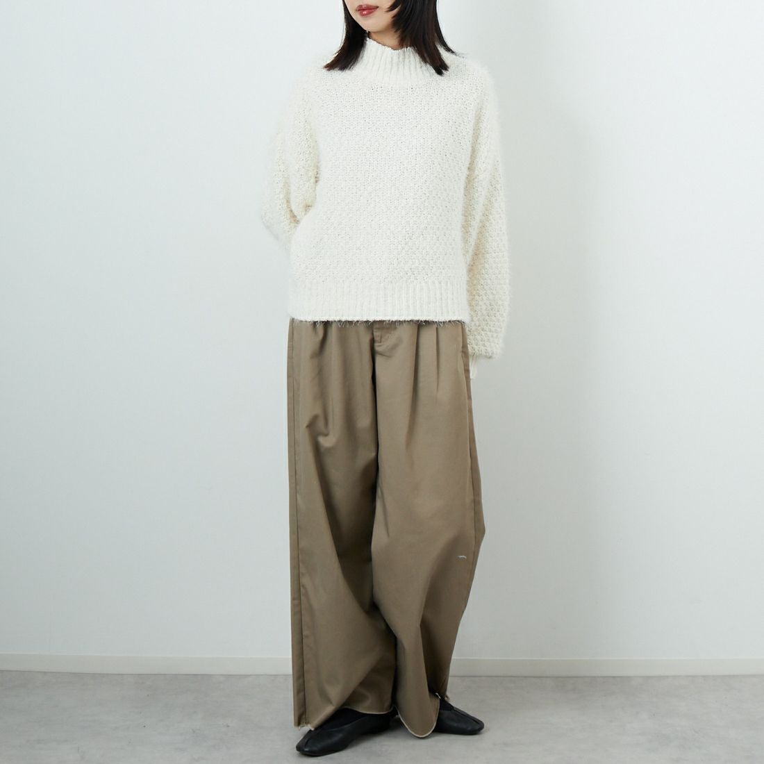 Jf Ready Made [ジェイエフレディメイド] バスケットモール スタンドネックプルオーバー [3225420]ｱｲﾎﾞﾘｰ &&モデル身長：162cm 着用サイズ：F&&