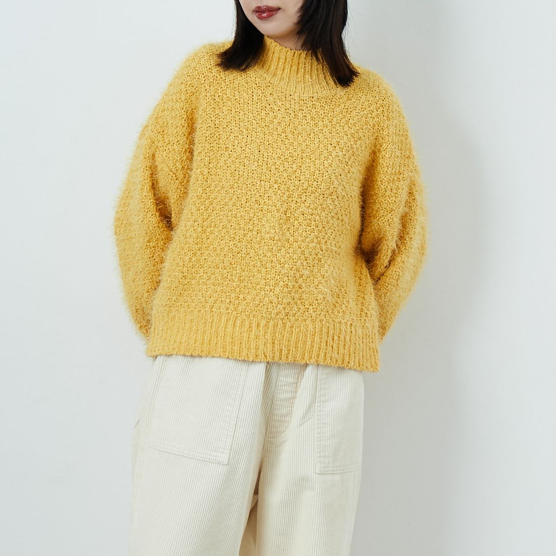 Jf Ready Made [ジェイエフレディメイド] バスケットモール スタンドネックプルオーバー [3225420]ｲｴﾛｰ &&モデル身長：162cm 着用サイズ：F&&