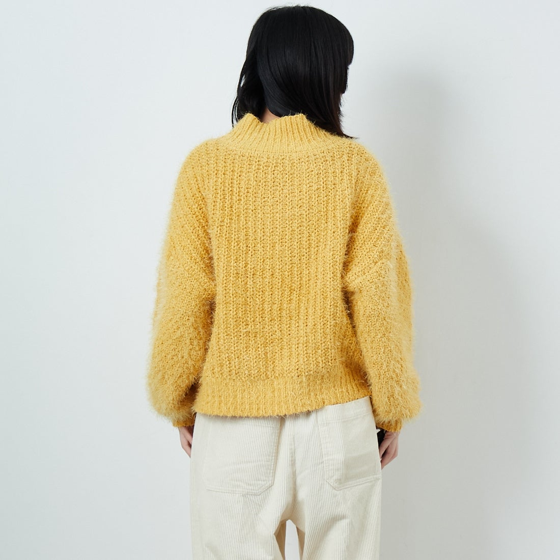Jf Ready Made [ジェイエフレディメイド] バスケットモール スタンドネックプルオーバー [3225420]ｲｴﾛｰ &&モデル身長：162cm 着用サイズ：F&&