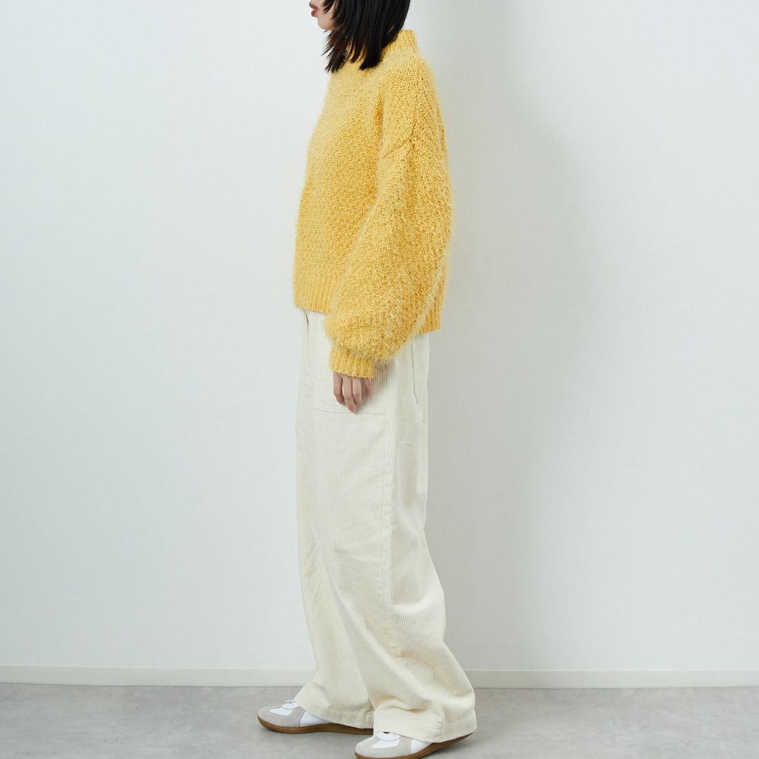 Jf Ready Made [ジェイエフレディメイド] バスケットモール スタンドネックプルオーバー [3225420]ｲｴﾛｰ &&モデル身長：162cm 着用サイズ：F&&