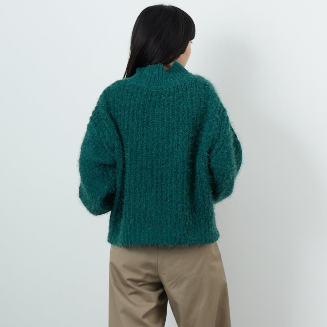 Jf Ready Made [ジェイエフレディメイド] バスケットモール スタンドネックプルオーバー [3225420]ｸﾞﾘｰﾝ &&モデル身長：162cm 着用サイズ：F&&