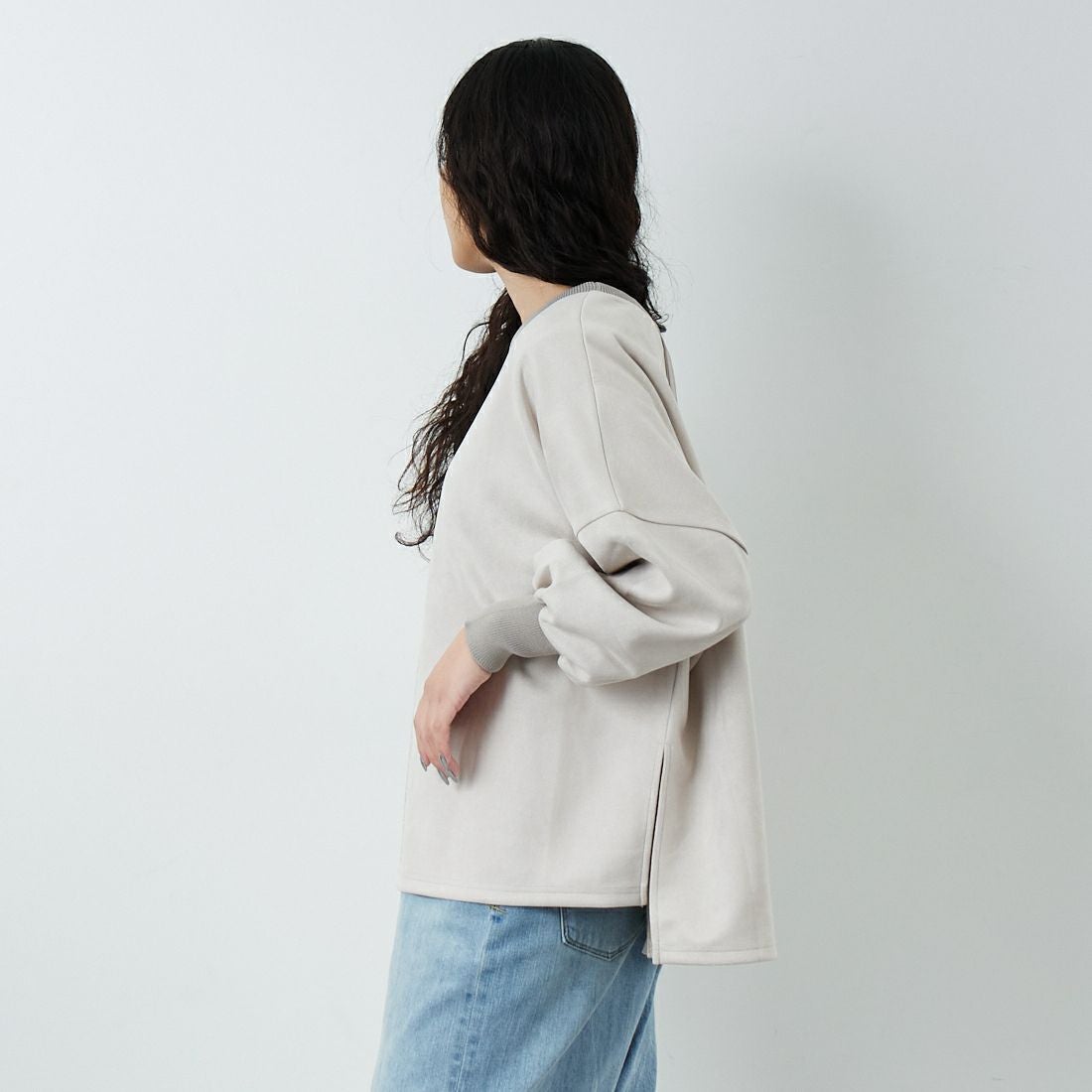 Jf Ready Made [ジェイエフレディメイド] スエードリブワイドプルオーバー [3225603] ｸﾞﾚｰﾍﾞｰｼﾞｭ &&モデル身長：162cm 着用サイズ：F&&