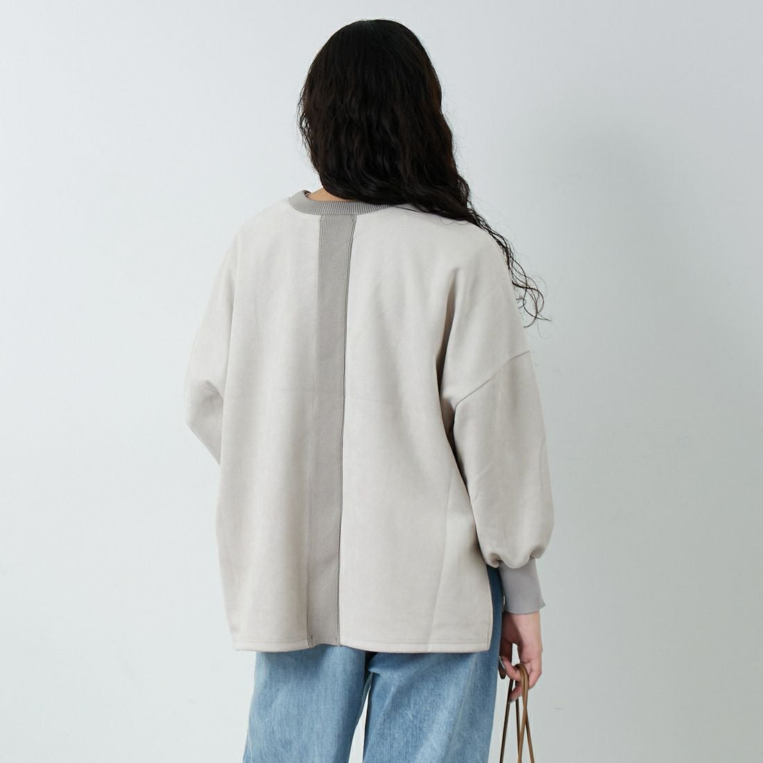 Jf Ready Made [ジェイエフレディメイド] スエードリブワイドプルオーバー [3225603] ｸﾞﾚｰﾍﾞｰｼﾞｭ &&モデル身長：162cm 着用サイズ：F&&