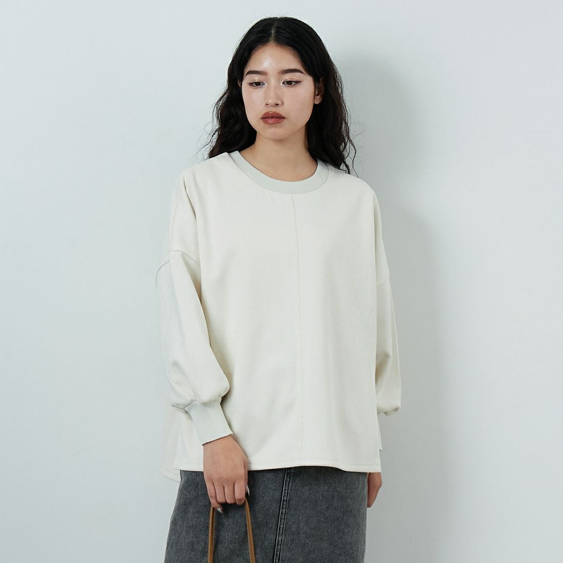 Jf Ready Made [ジェイエフレディメイド] スエードリブワイドプルオーバー [3225603] ｱｲﾎﾞﾘｰ &&モデル身長：162cm 着用サイズ：F&&