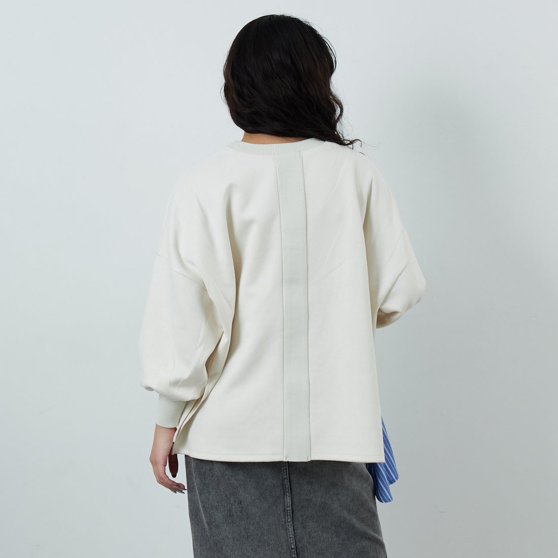 Jf Ready Made [ジェイエフレディメイド] スエードリブワイドプルオーバー [3225603] ｱｲﾎﾞﾘｰ &&モデル身長：162cm 着用サイズ：F&&