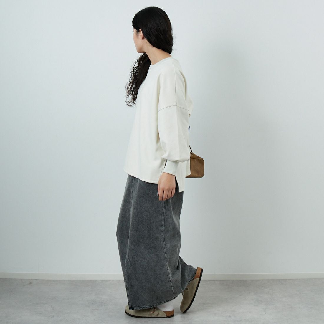 Jf Ready Made [ジェイエフレディメイド] スエードリブワイドプルオーバー [3225603] ｱｲﾎﾞﾘｰ &&モデル身長：162cm 着用サイズ：F&&