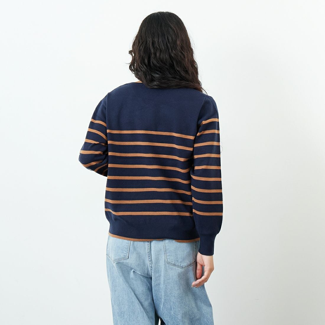 Jf Ready Made [ジェイエフレディメイド] スーパーストレッチVネックプルオーバー [3225401] ﾈｲﾋﾞｰ &&モデル身長：162cm 着用サイズ：F&&