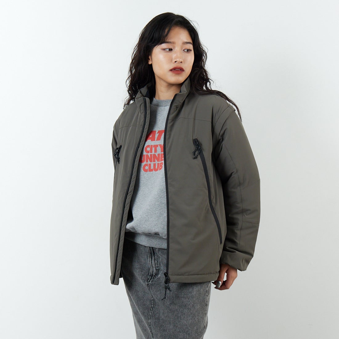Jeans Factory Clothes [ジーンズファクトリークローズ] ECWCS スリングユニットジャケット [JFC-254-068]BROWN &&モデル身長：162cm 着用サイズ：S&&