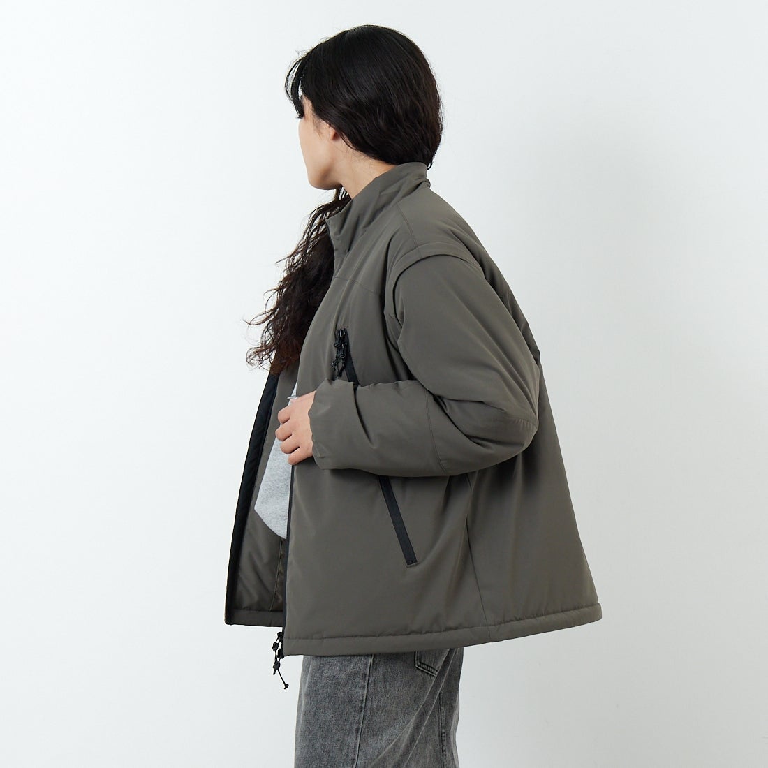 Jeans Factory Clothes [ジーンズファクトリークローズ] ECWCS スリングユニットジャケット [JFC-254-068]BROWN &&モデル身長：162cm 着用サイズ：S&&