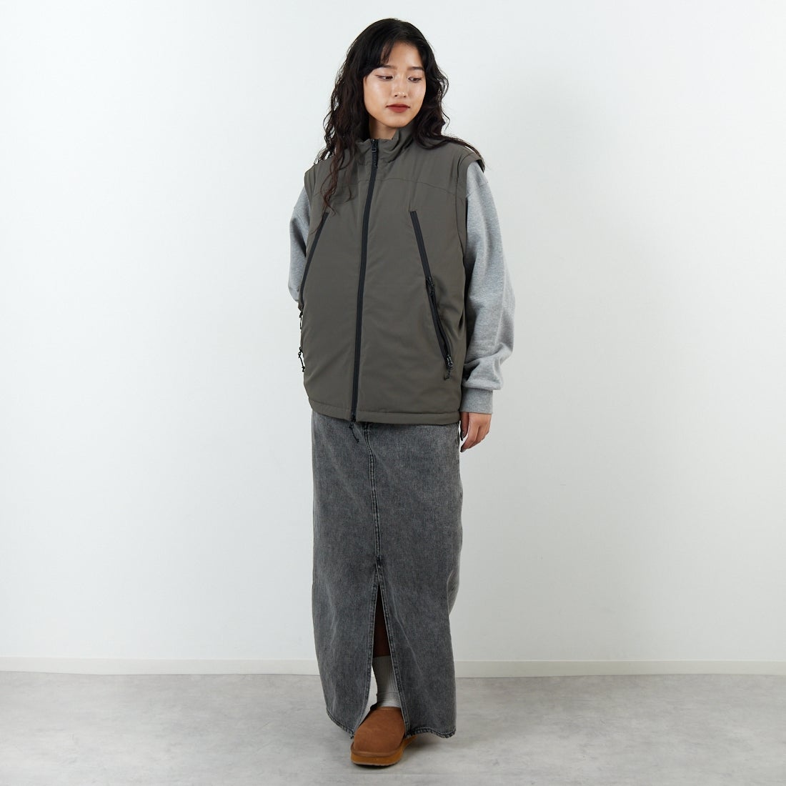 Jeans Factory Clothes [ジーンズファクトリークローズ] ECWCS スリングユニットジャケット [JFC-254-068]BROWN &&モデル身長：162cm 着用サイズ：S&&