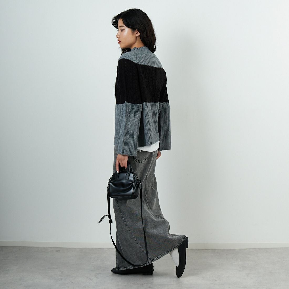 Jeans Factory Clothes [ジーンズファクトリークローズ] ホールガーメント3段柄ニットプルオーバー [113-2050] ｸﾞﾚｰ &&モデル身長：162cm 着用サイズ：F&&