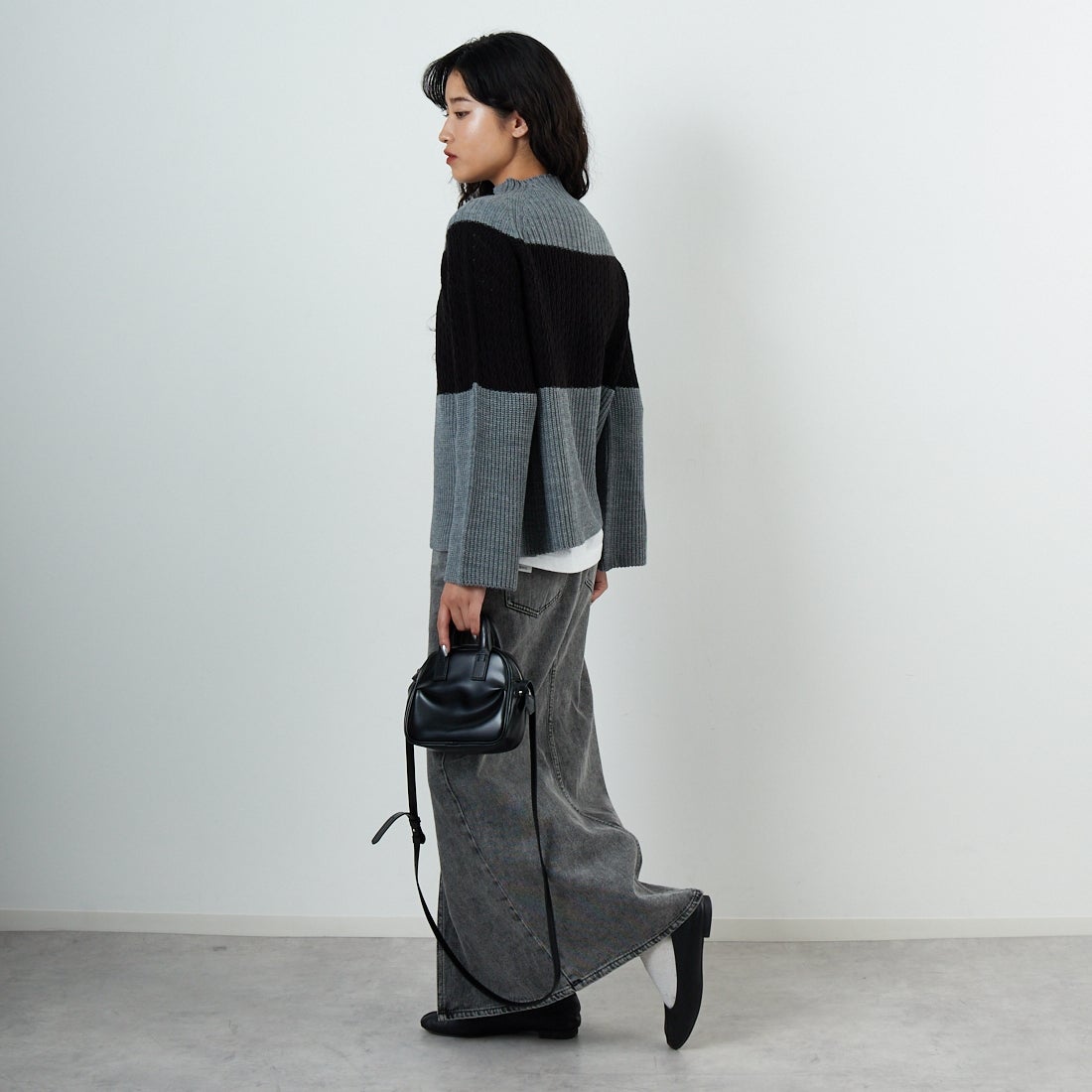 Jeans Factory Clothes [ジーンズファクトリークローズ] ホールガーメント3段柄ニットプルオーバー [113-2050] ｸﾞﾚｰ &&モデル身長：162cm 着用サイズ：F&&