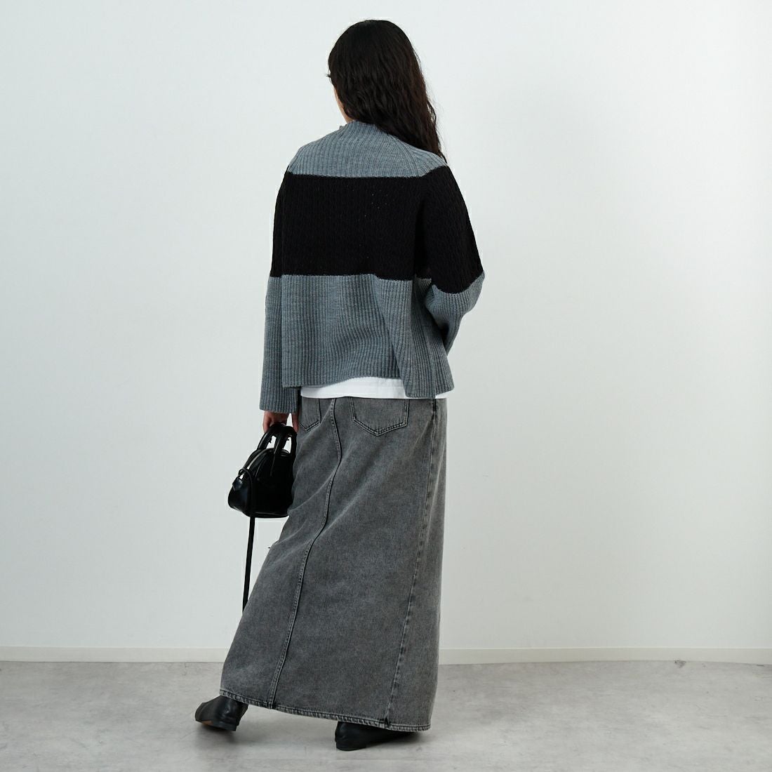 Jeans Factory Clothes [ジーンズファクトリークローズ] ホールガーメント3段柄ニットプルオーバー [113-2050] ｸﾞﾚｰ &&モデル身長：162cm 着用サイズ：F&&