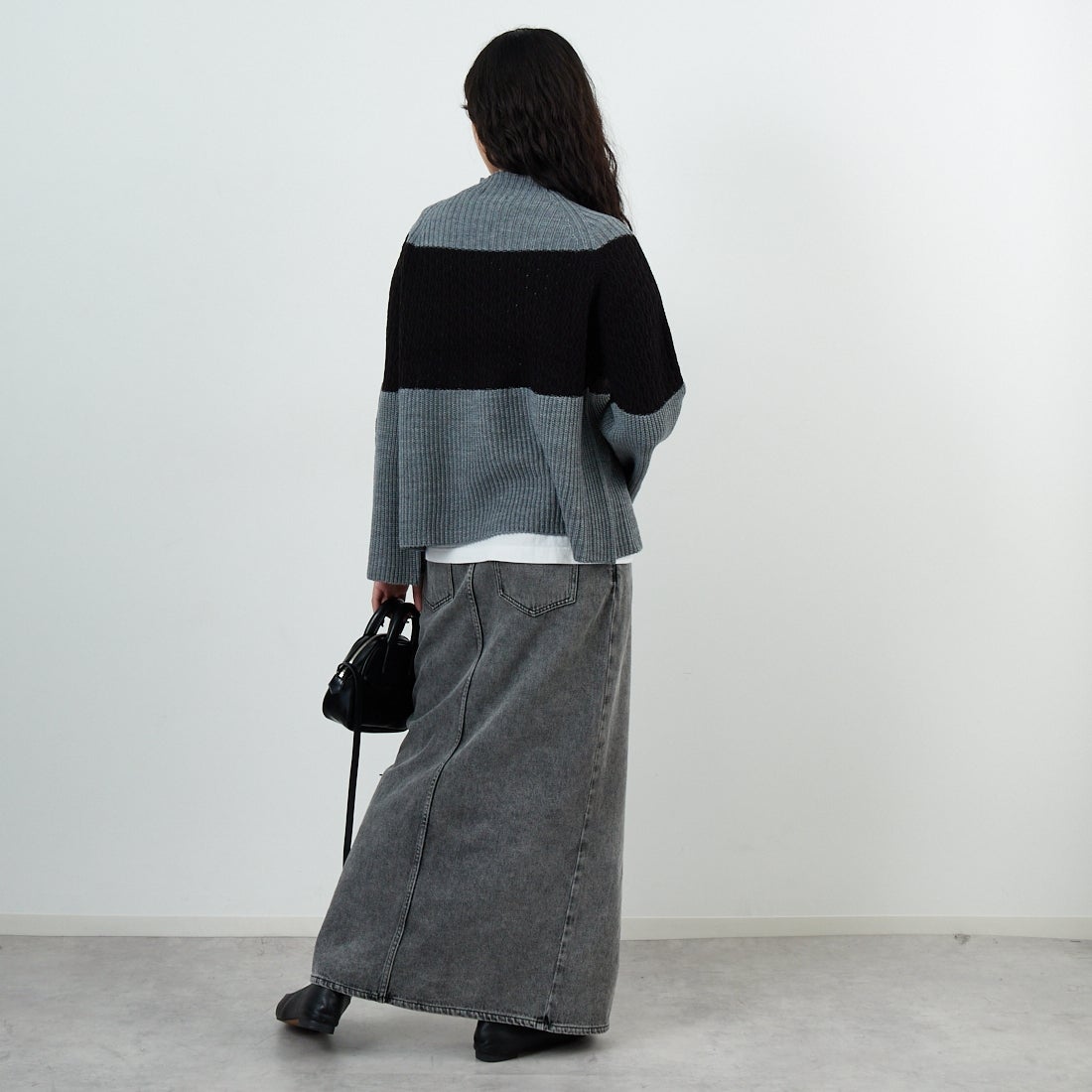 Jeans Factory Clothes [ジーンズファクトリークローズ] ホールガーメント3段柄ニットプルオーバー [113-2050] ｸﾞﾚｰ &&モデル身長：162cm 着用サイズ：F&&