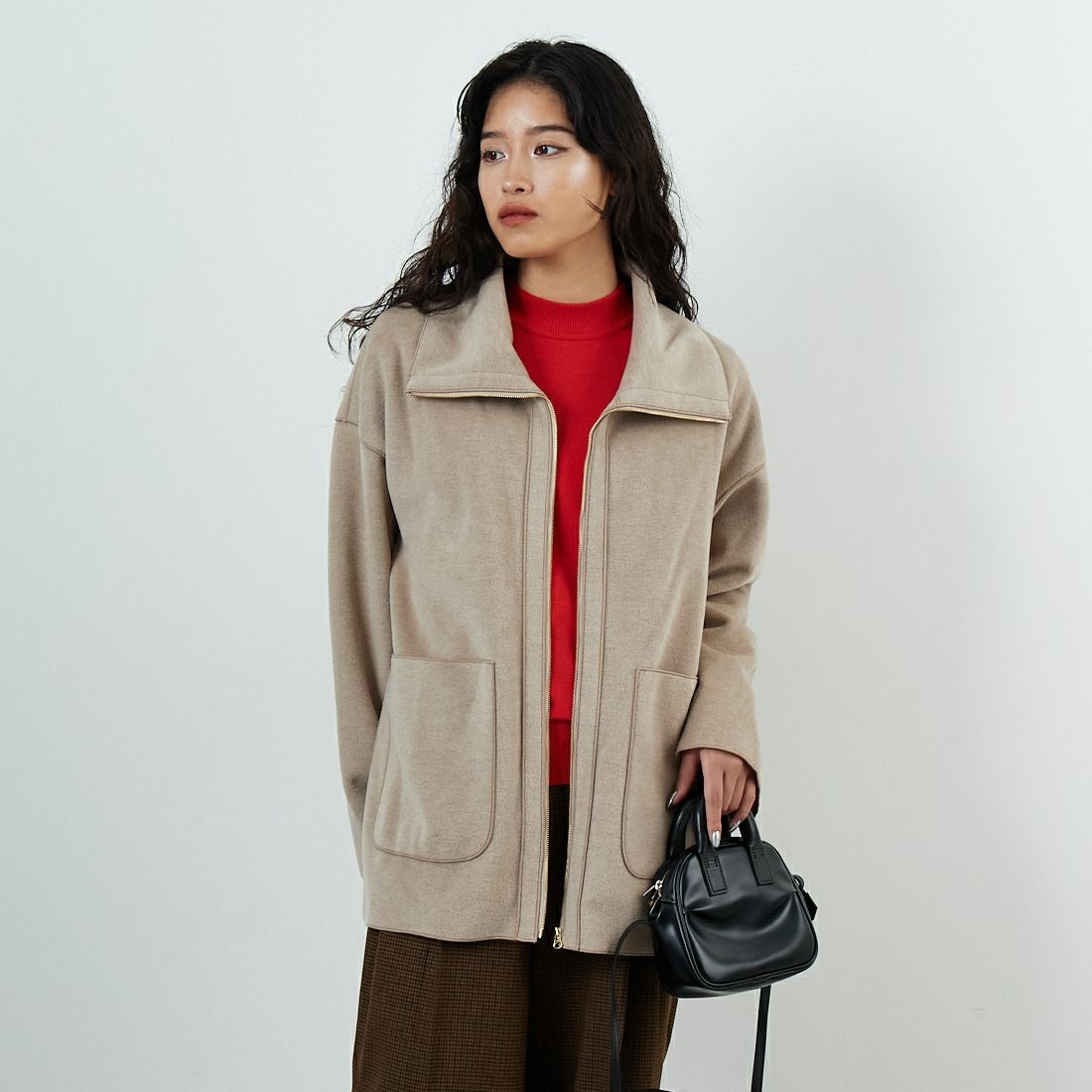 Jf Ready Made [ジェイエフレディメイド] ニット両面パイルジャケット [8852151-01] 61 ﾍﾞｰｼﾞｭ &&モデル身長：162cm 着用サイズ：F&&