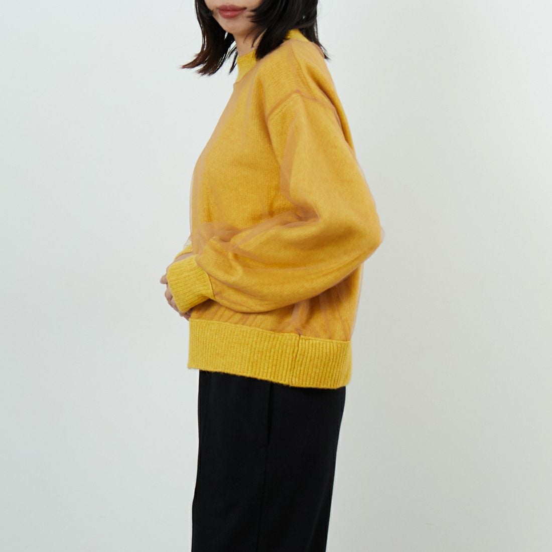 WHYTO. [ホワイト] チュールレイヤードニット [WHT25FKN4040] YELLOW &&モデル身長：162cm 着用サイズ：F&&