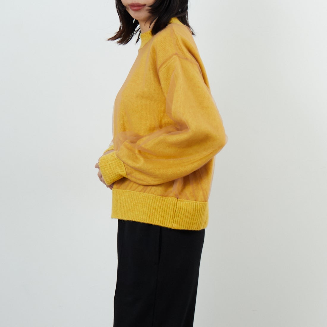WHYTO. [ホワイト] チュールレイヤードニット [WHT25FKN4040] YELLOW &&モデル身長：162cm 着用サイズ：F&&