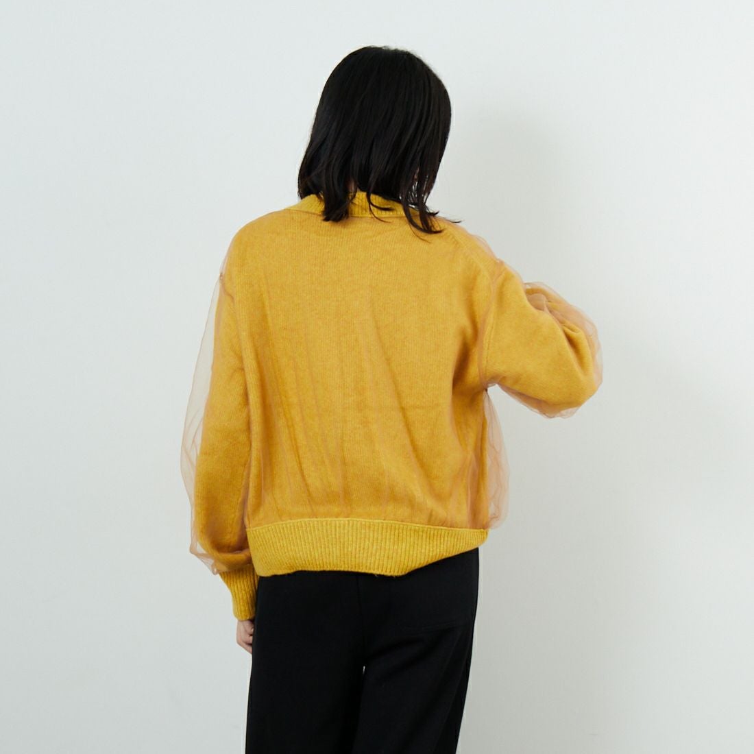 WHYTO. [ホワイト] チュールレイヤードニット [WHT25FKN4040] YELLOW &&モデル身長：162cm 着用サイズ：F&&