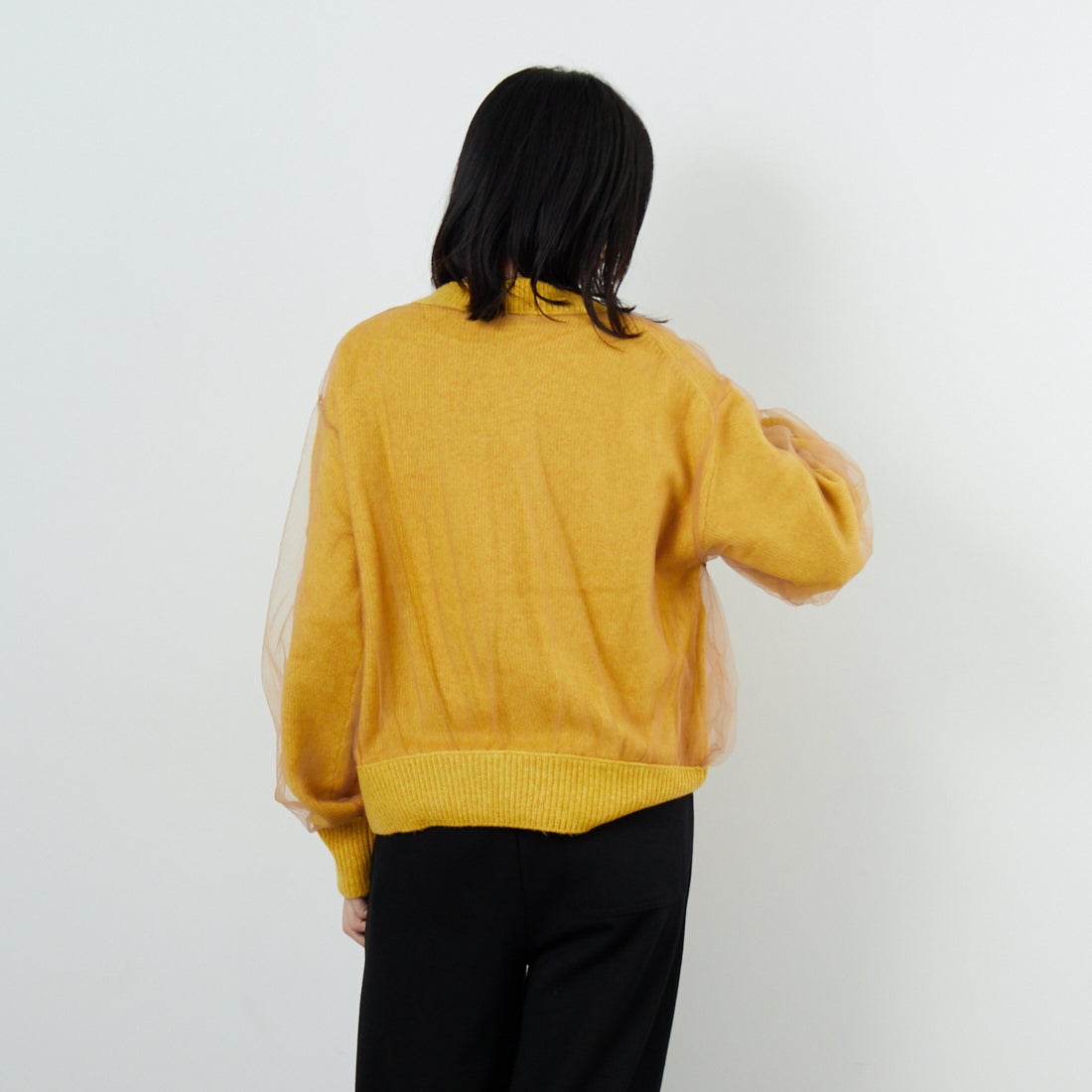 WHYTO. [ホワイト] チュールレイヤードニット [WHT25FKN4040] YELLOW &&モデル身長：162cm 着用サイズ：F&&