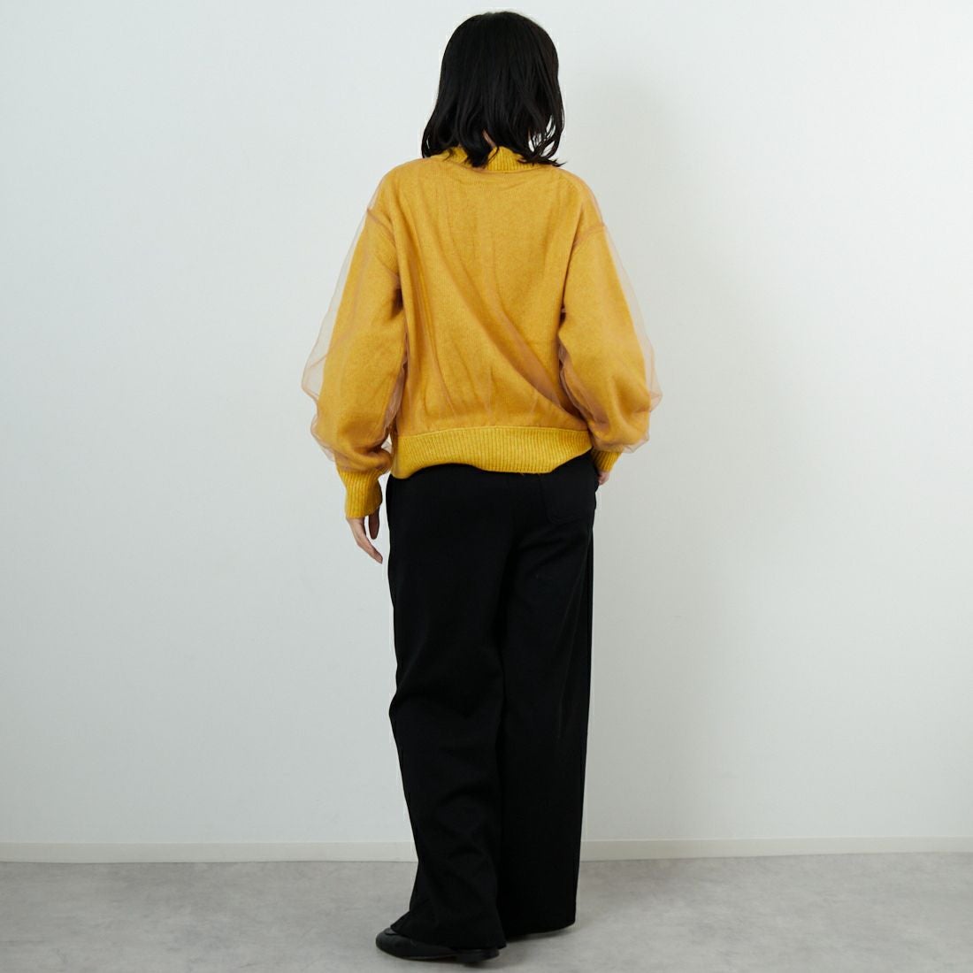 WHYTO. [ホワイト] チュールレイヤードニット [WHT25FKN4040] YELLOW &&モデル身長：162cm 着用サイズ：F&&