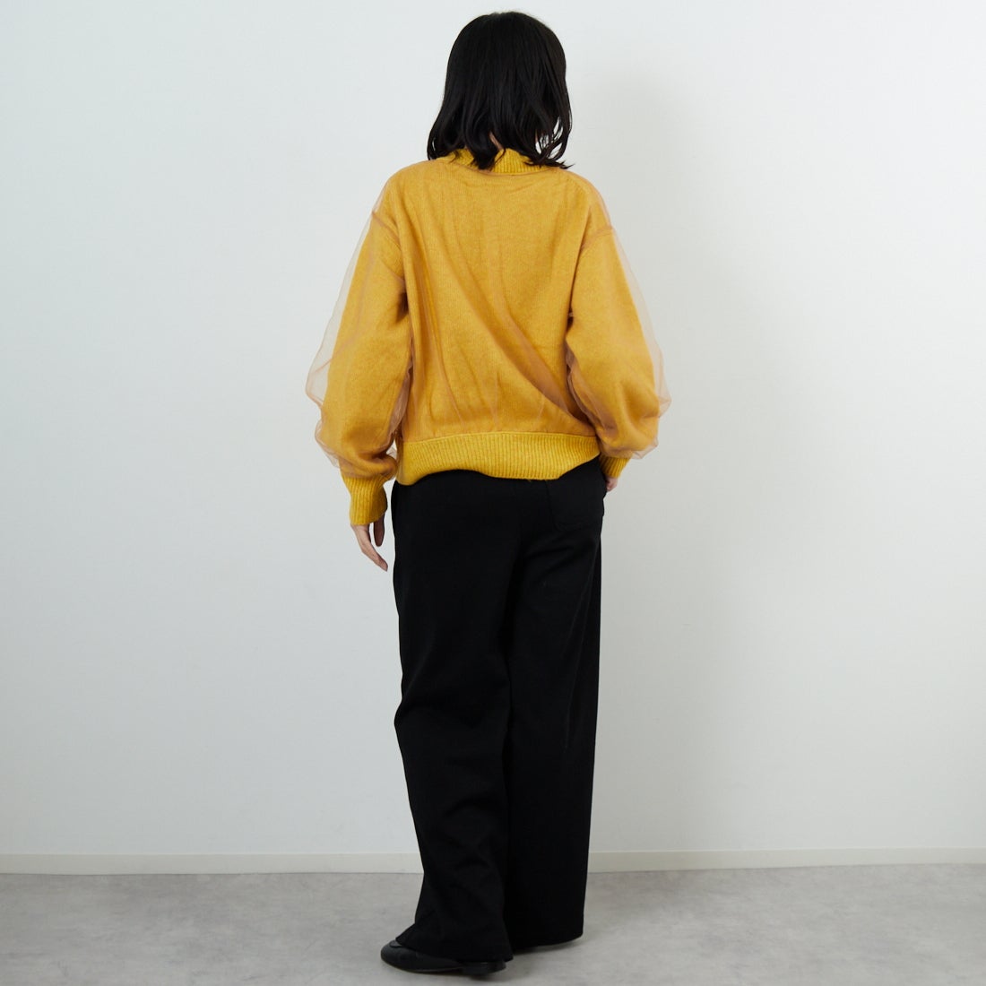 WHYTO. [ホワイト] チュールレイヤードニット [WHT25FKN4040] YELLOW &&モデル身長：162cm 着用サイズ：F&&