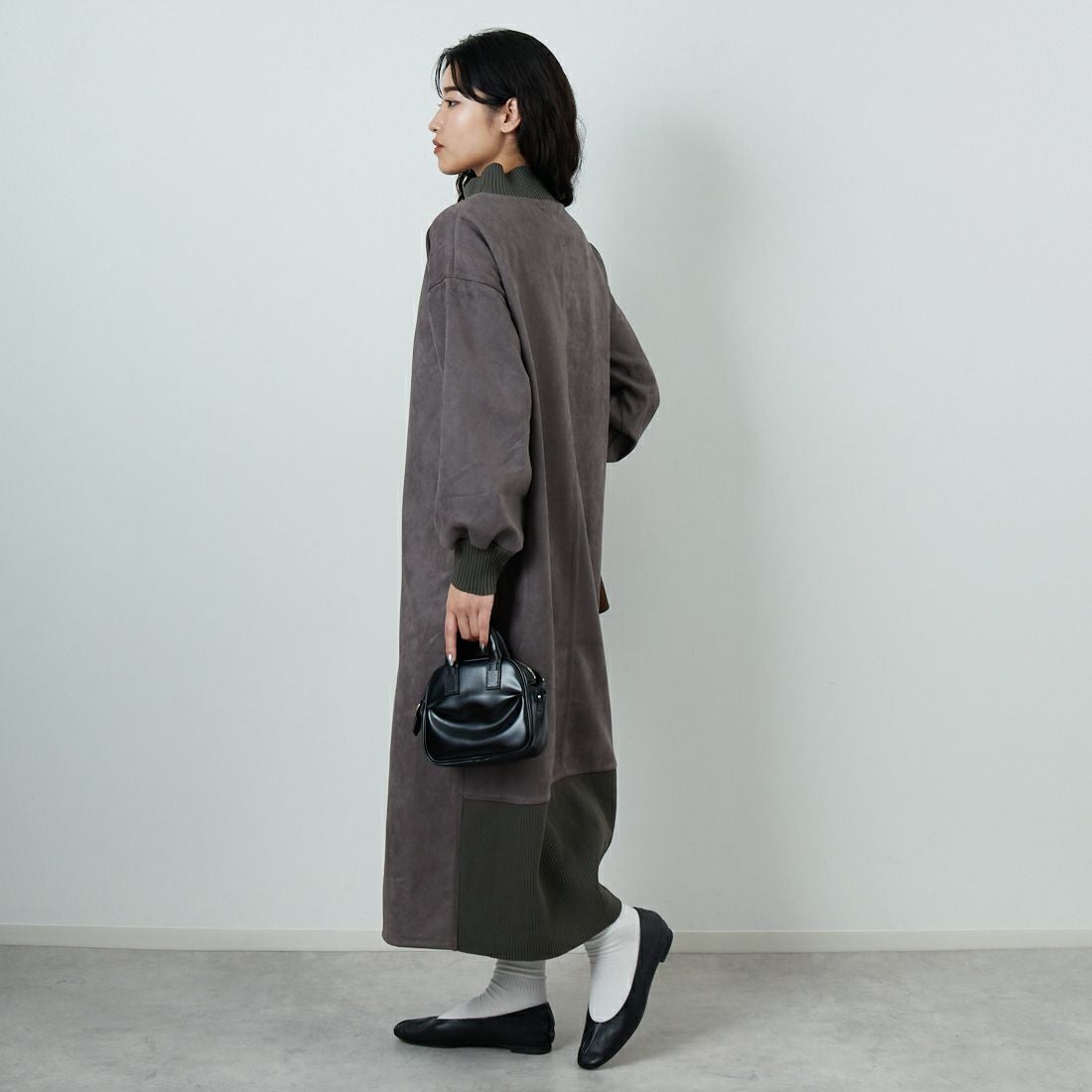 Jf Ready Made [ジェイエフレディメイド] スエードリブモックネックワンピース [3225611] ﾁｬｺｰﾙｸﾞﾚｰ &&モデル身長：162cm 着用サイズ：F&&