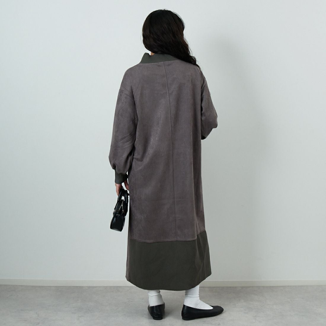 Jf Ready Made [ジェイエフレディメイド] スエードリブモックネックワンピース [3225611] ﾁｬｺｰﾙｸﾞﾚｰ &&モデル身長：162cm 着用サイズ：F&&