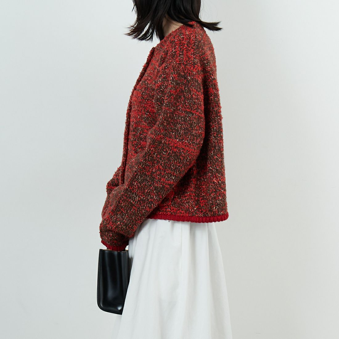 WHYTO. [ホワイト] ミックステープヤーンニットジャケット [WHT25FKN4036] RED &&モデル身長：162cm 着用サイズ：F&&