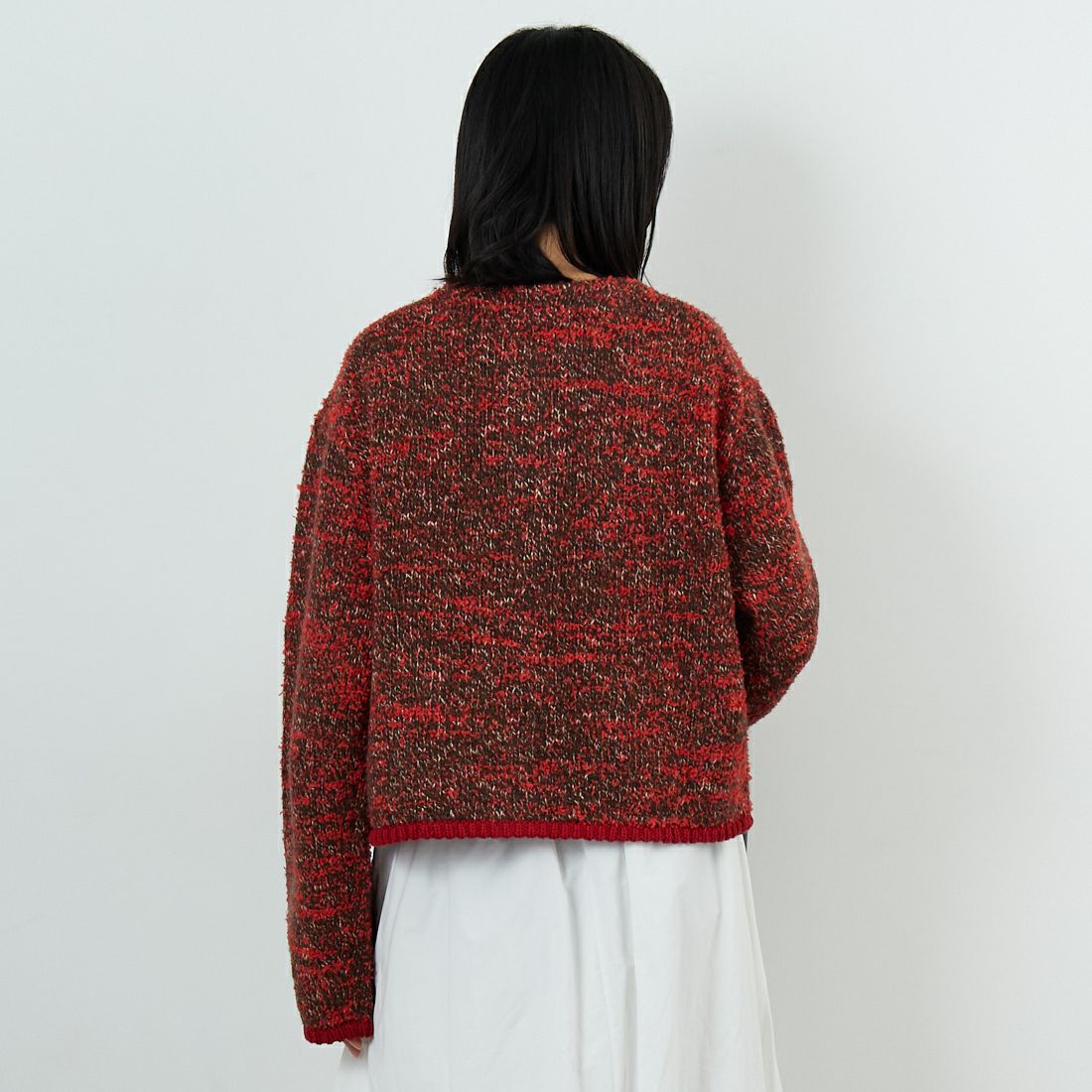 WHYTO. [ホワイト] ミックステープヤーンニットジャケット [WHT25FKN4036] RED &&モデル身長：162cm 着用サイズ：F&&