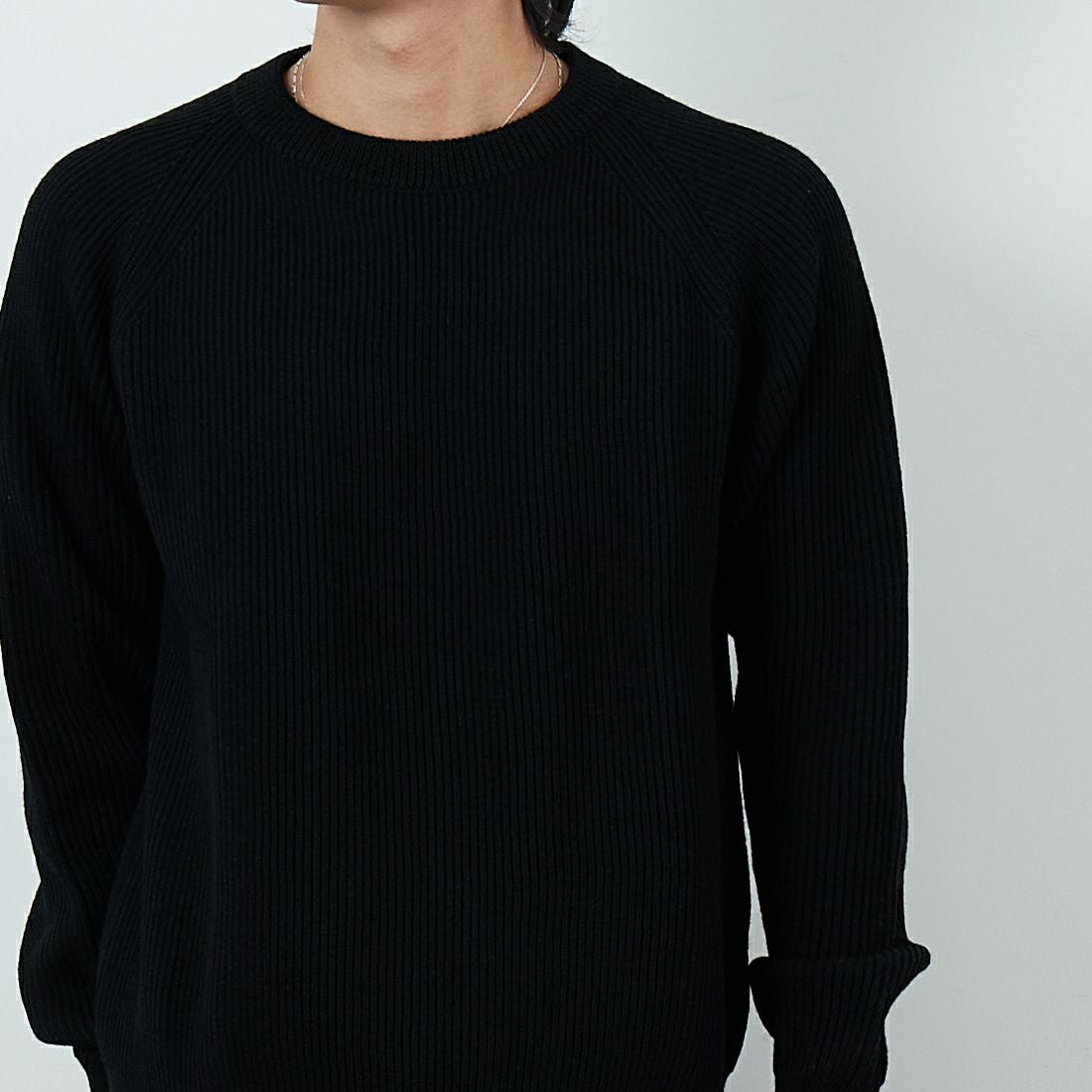 Vincent et Mireille [ヴァンソン エ ミレイユ] ウールリブクラシッククルーネックニット [VM252WA13070] 09 BLACK &&モデル身長：179cm 着用サイズ：M&&