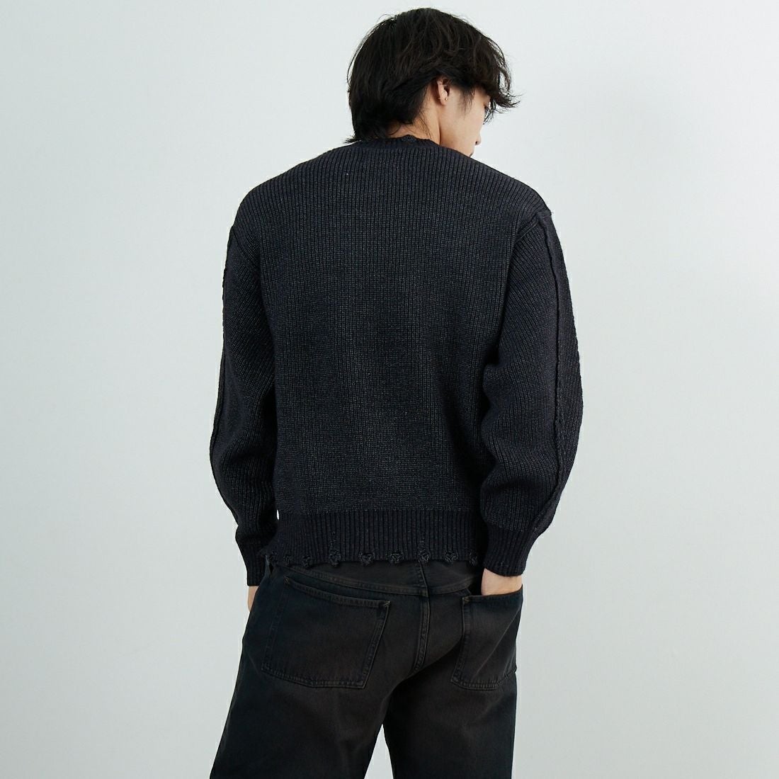 SLICK [スリック] マイクロヤーン クルーネックダメージニット