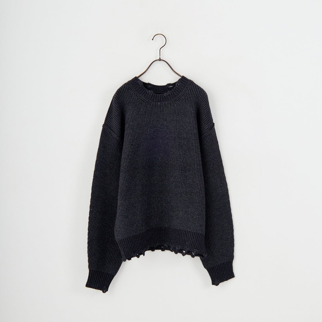 SLICK [スリック] マイクロヤーン クルーネックダメージニット [5151066] 700 BLACK