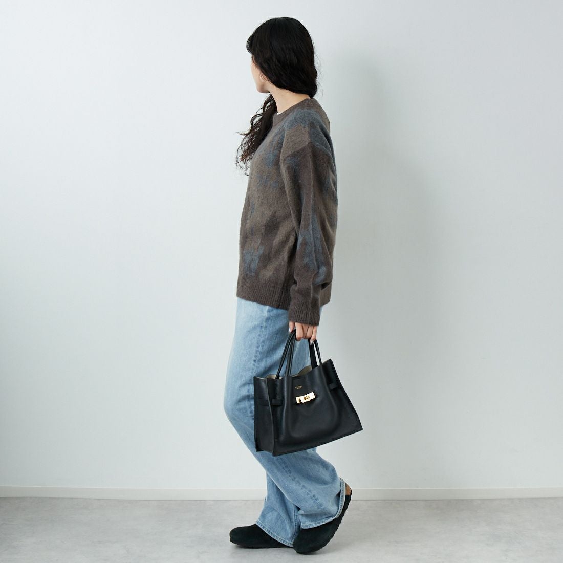 SLICK [スリック] シャギーモヘア アブストラクトジャガードプルオーバー [5151058] 500 BROWN &&モデル身長：162cm 着用サイズ：0&&