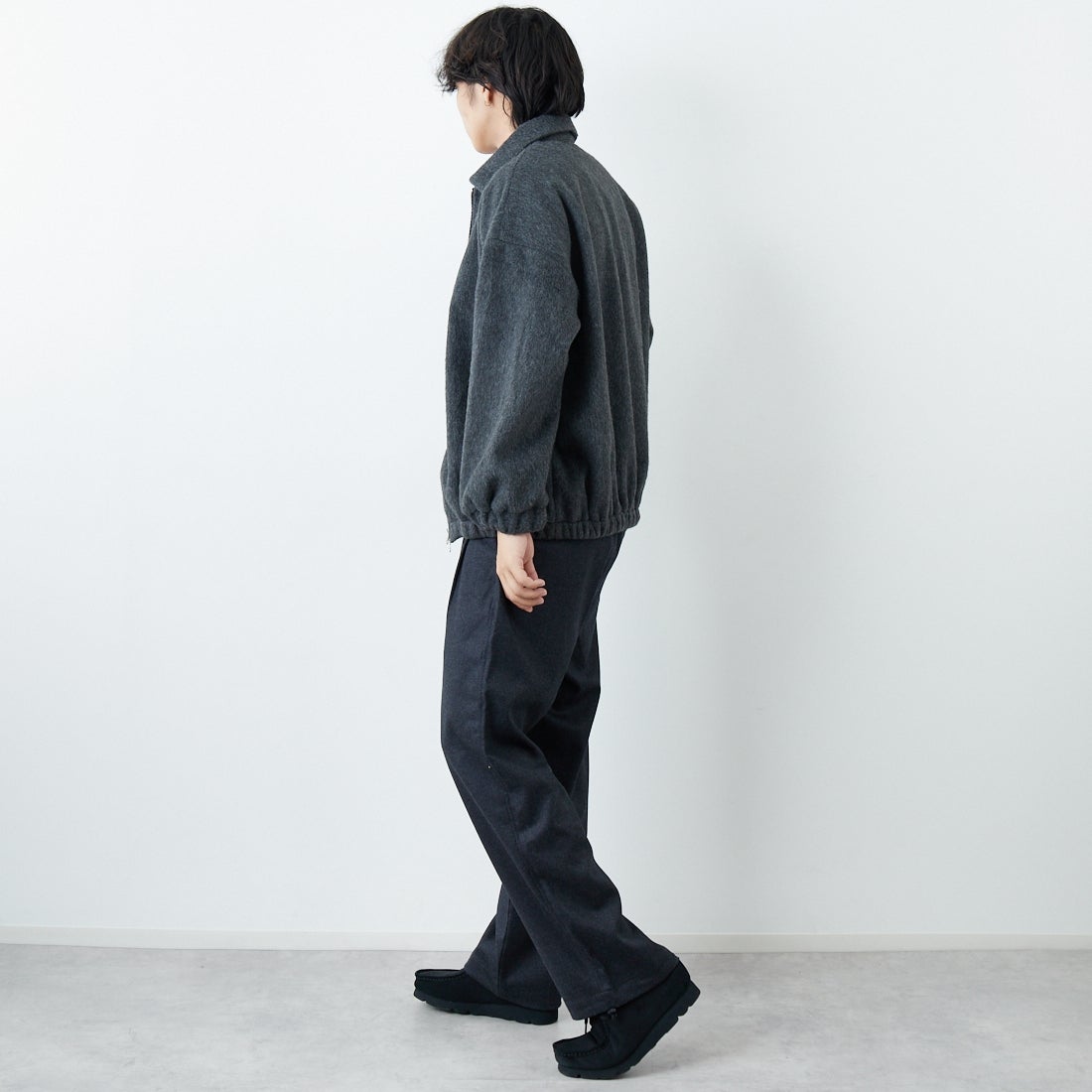 SLICK [スリック] シャギーメルトンジップアップブルゾン [5111062] 805 CHARCO &&モデル身長：179cm 着用サイズ：1&&