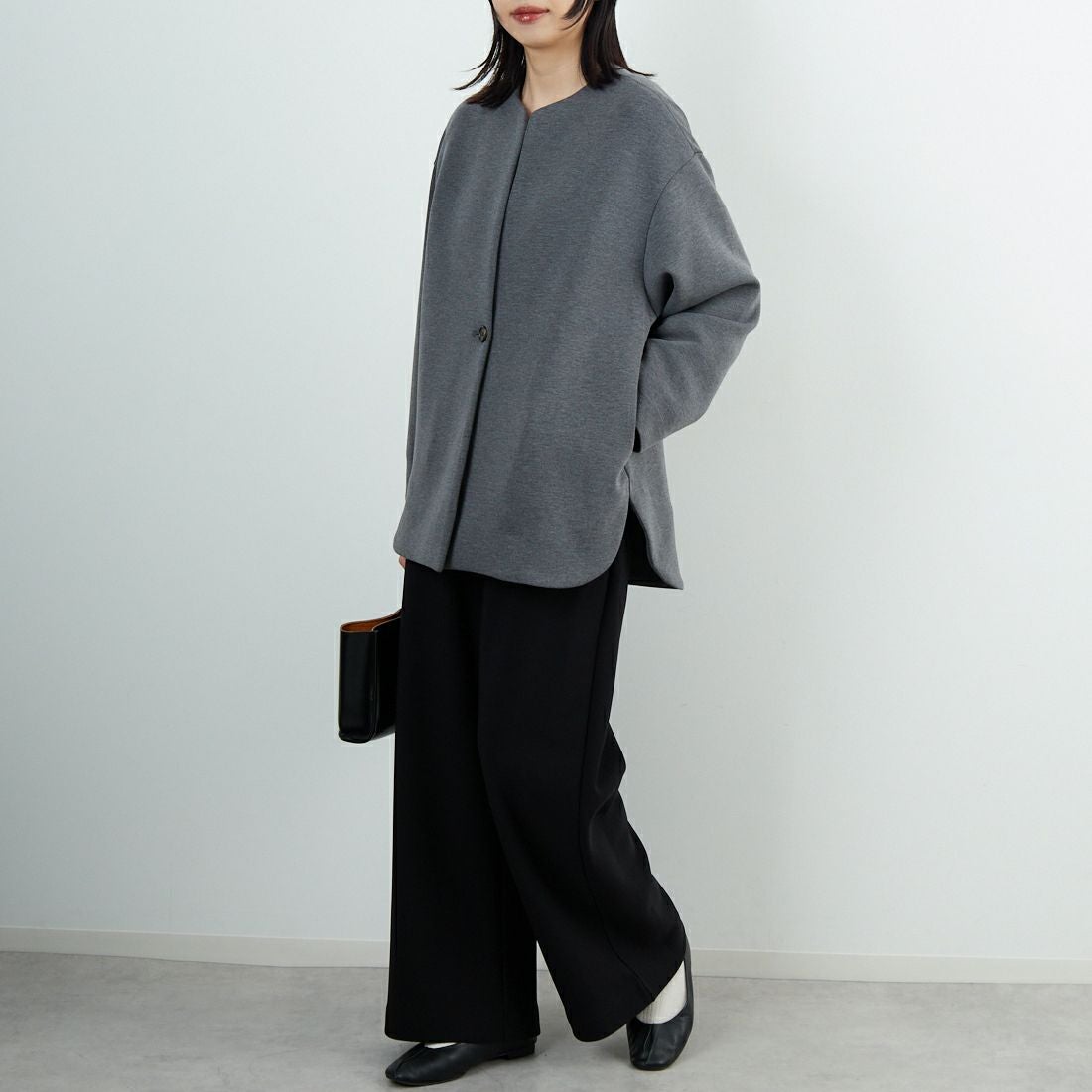 CLOCHE [クロシェ] ダンボールハーフコート [55085044] ﾁｬｺｰﾙ &&モデル身長：162cm 着用サイズ：2&&