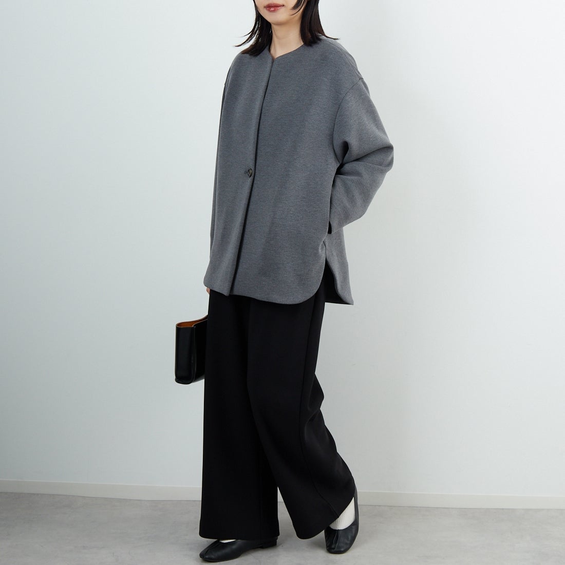 CLOCHE [クロシェ] ダンボールハーフコート [55085044] ﾁｬｺｰﾙ &&モデル身長：162cm 着用サイズ：2&&