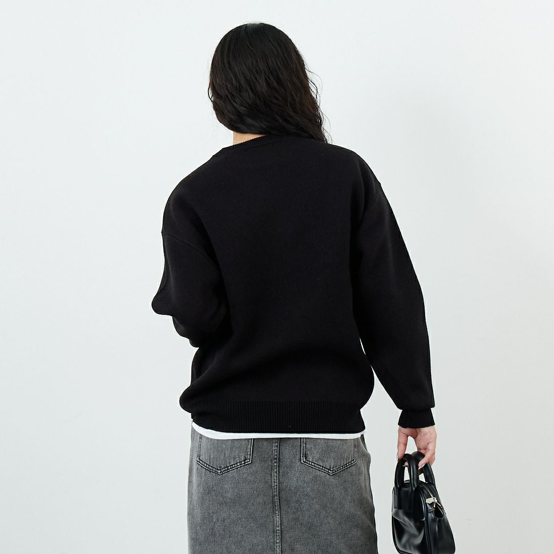 Noir Fabrik [ヌワールファブリック] 人物像柄ダブルジャガードニット [NF-254-097] C BLK/ORG C BLK/ORG &&モデル身長：162cm 着用サイズ：S&&