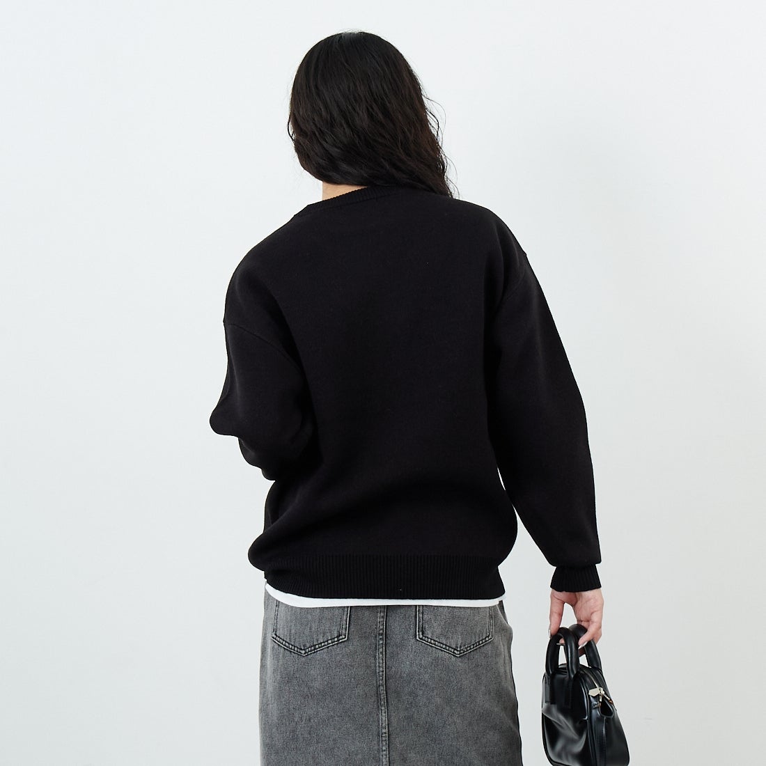 Noir Fabrik [ヌワールファブリック] 人物像柄ダブルジャガードニット [NF-254-097] C BLK/ORG C BLK/ORG &&モデル身長：162cm 着用サイズ：S&&