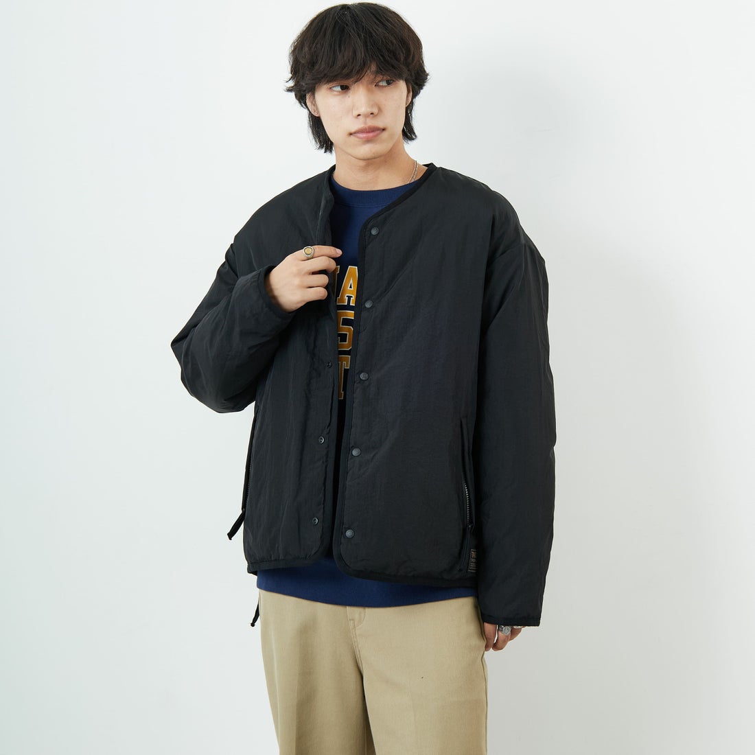 TAION [タイオン] 別注 リバーシブル ライトダウンジャケット [TAION-JF001] BLACK &&モデル身長：179cm 着用サイズ：L&&