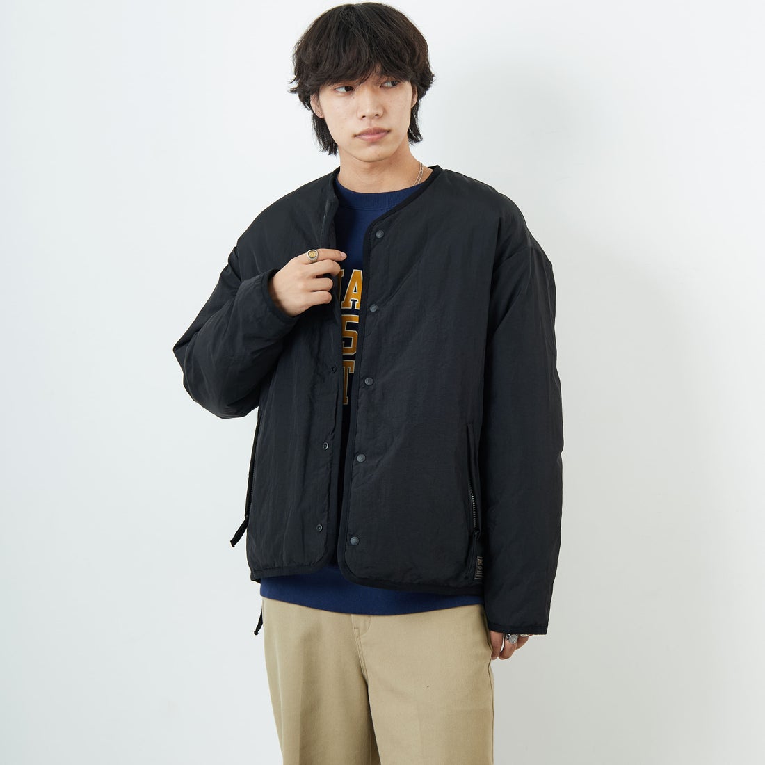 TAION [タイオン] 別注 リバーシブル ライトダウンジャケット [TAION-JF001] BLACK &&モデル身長：179cm 着用サイズ：L&&