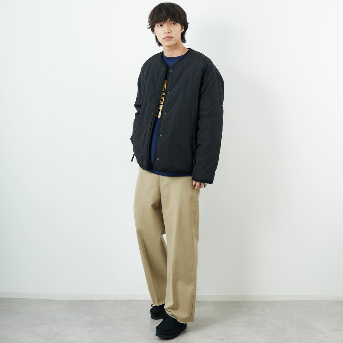 TAION [タイオン] 別注 リバーシブル ライトダウンジャケット [TAION-JF001] BLACK &&モデル身長：179cm 着用サイズ：L&&