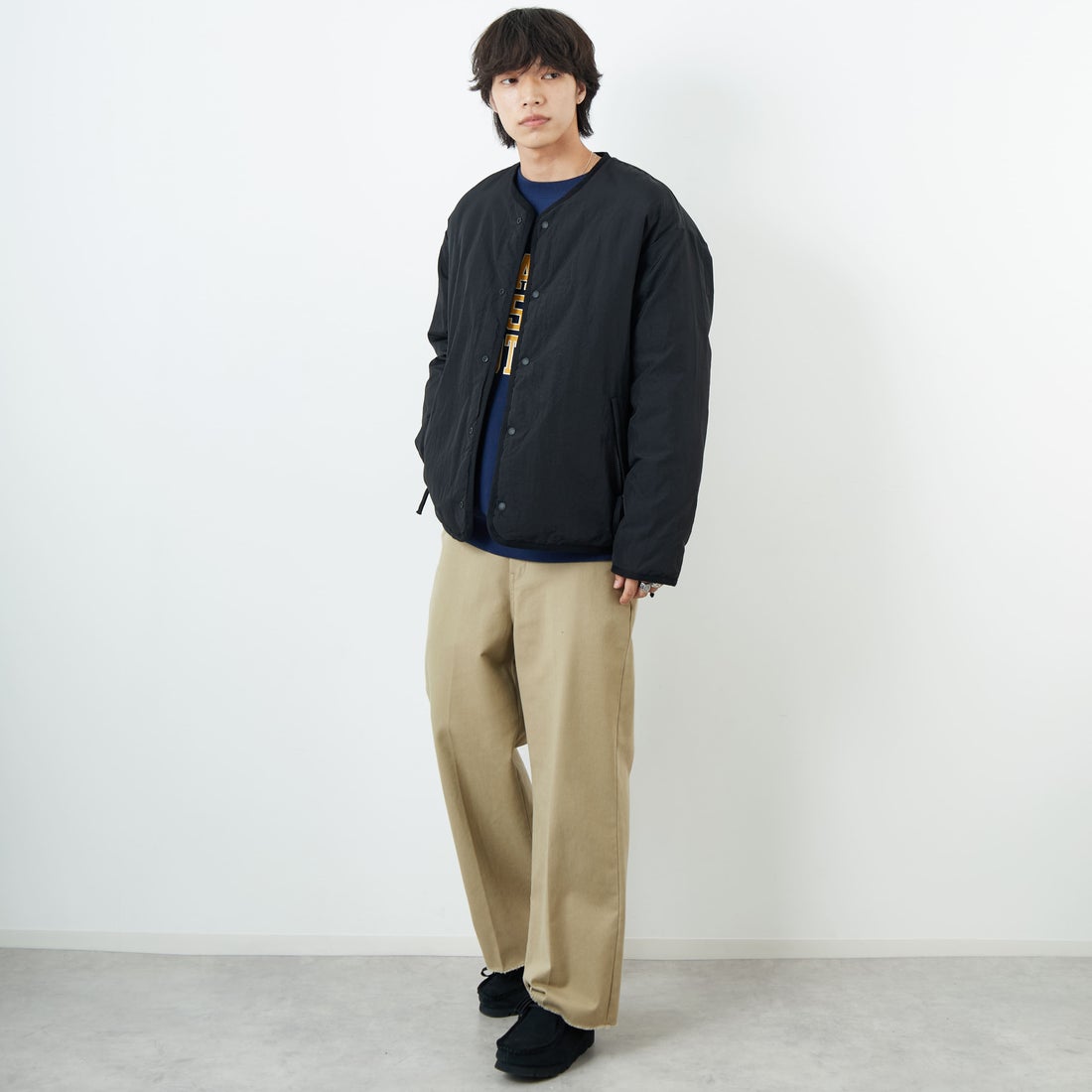 TAION [タイオン] 別注 リバーシブル ライトダウンジャケット [TAION-JF001] BLACK &&モデル身長：179cm 着用サイズ：L&&