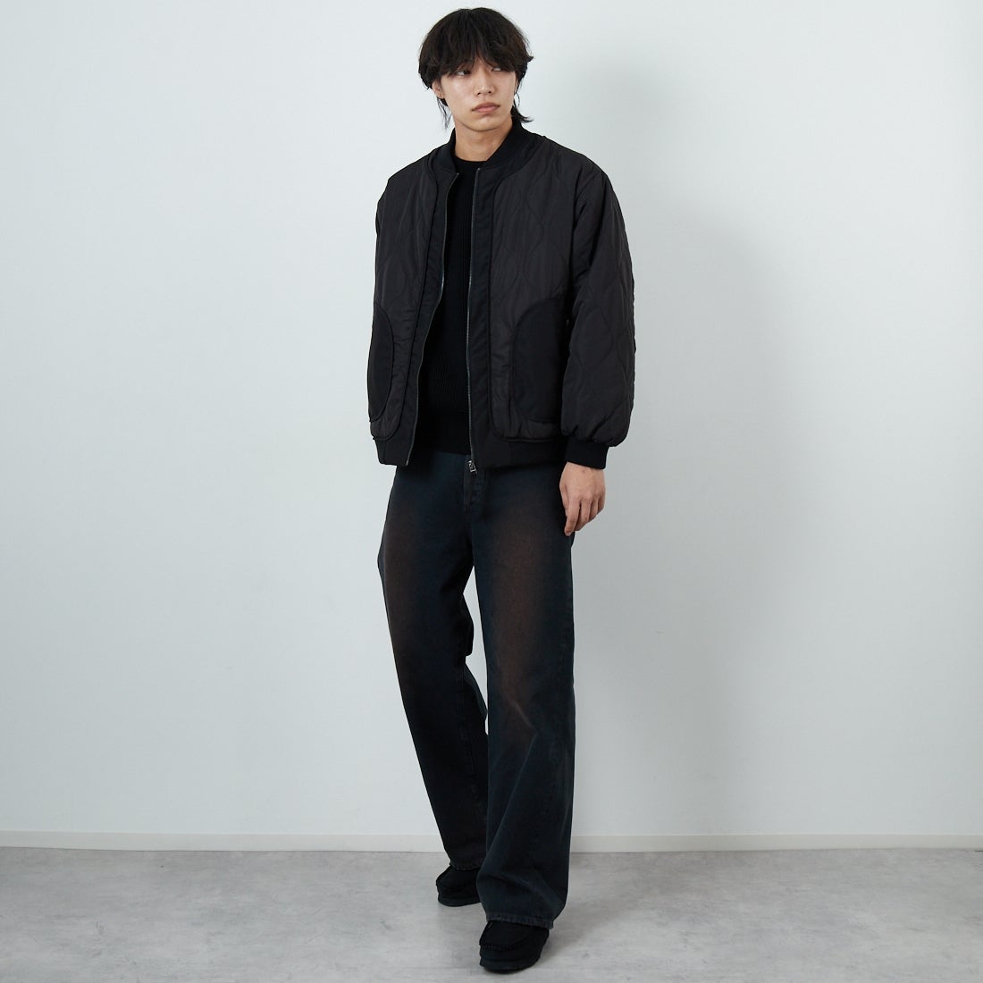 HELLO CALIF [ハローカリフ] キルティングボンバージャケット [511002IN] BLACK &&モデル身長：179cm 着用サイズ：M&&