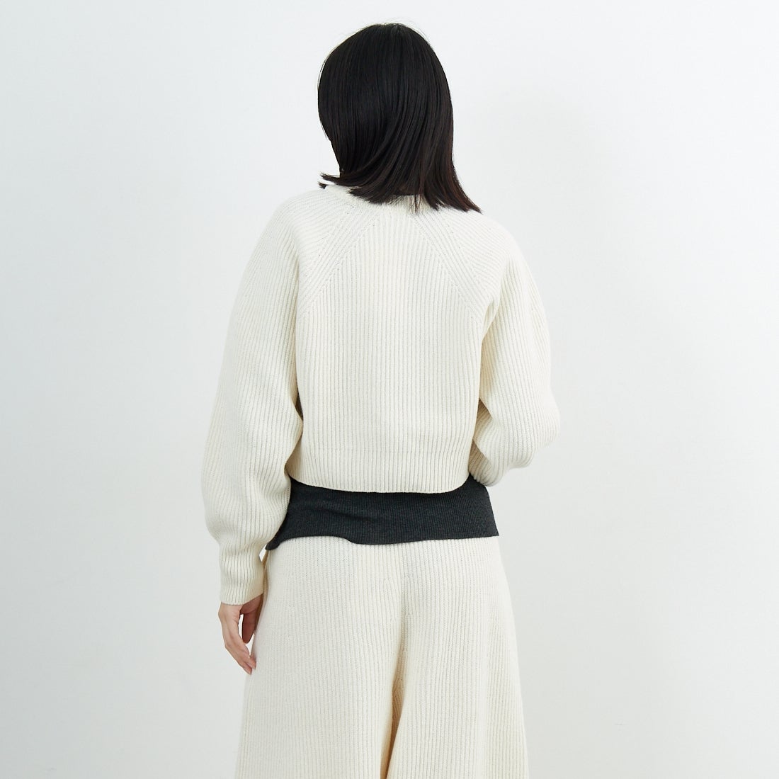 UNFIL [アンフィル] ウーレンコットン&EXファインラムウール リブニットプルオーバー [WVFL-UW123] OFF WHITE &&モデル身長：162cm 着用サイズ：1&&