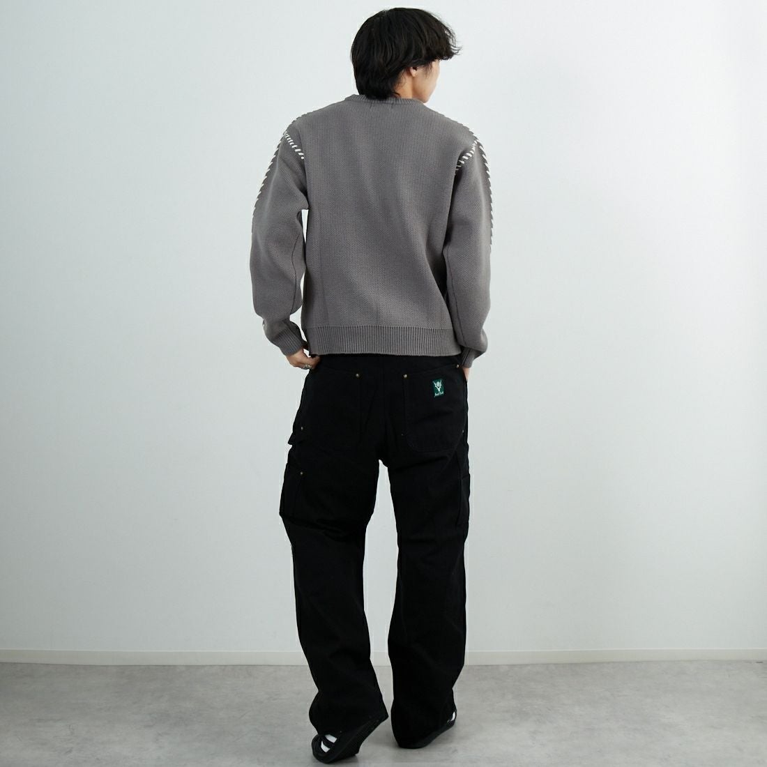 South2West8 [サウスツーウエストエイト] コットンキャンバス ダブルニーペインターパンツ [RW588] C BLACK &&モデル身長：179cm 着用サイズ：L&&